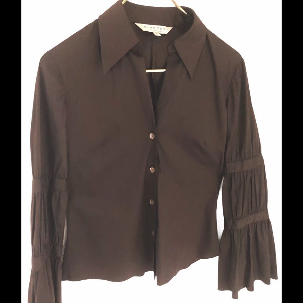 Beautiful Brown Trina Turk Bell-Sleeved Blouse